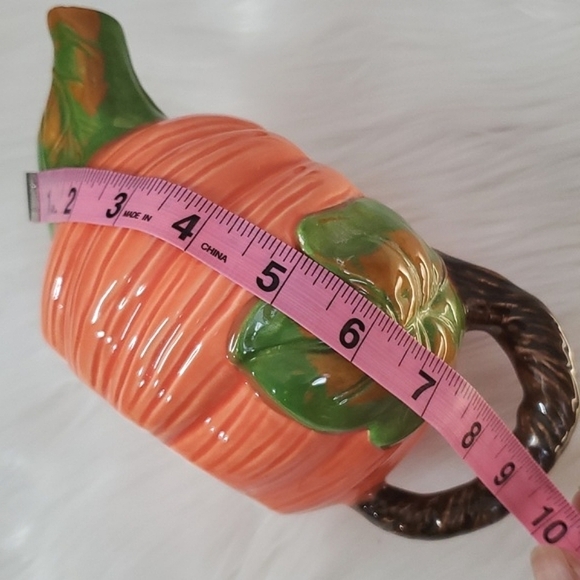 Vintage 90s Ceramic Pumpkin Harvest Halloween Fall Witchy Teapot 9" 1992 Signed - Picture 12 of 13